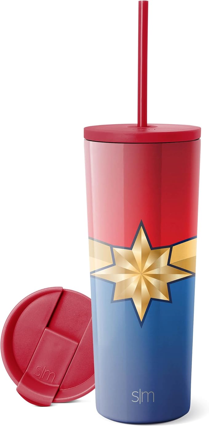 Simple Modern Captain Marvel Insulated Tumbler Cup with Flip Lid and Straw Lid | Gifts for Women Men Reusable Stainless Steel Water Bottle Travel Mug | Classic Collection | 24oz