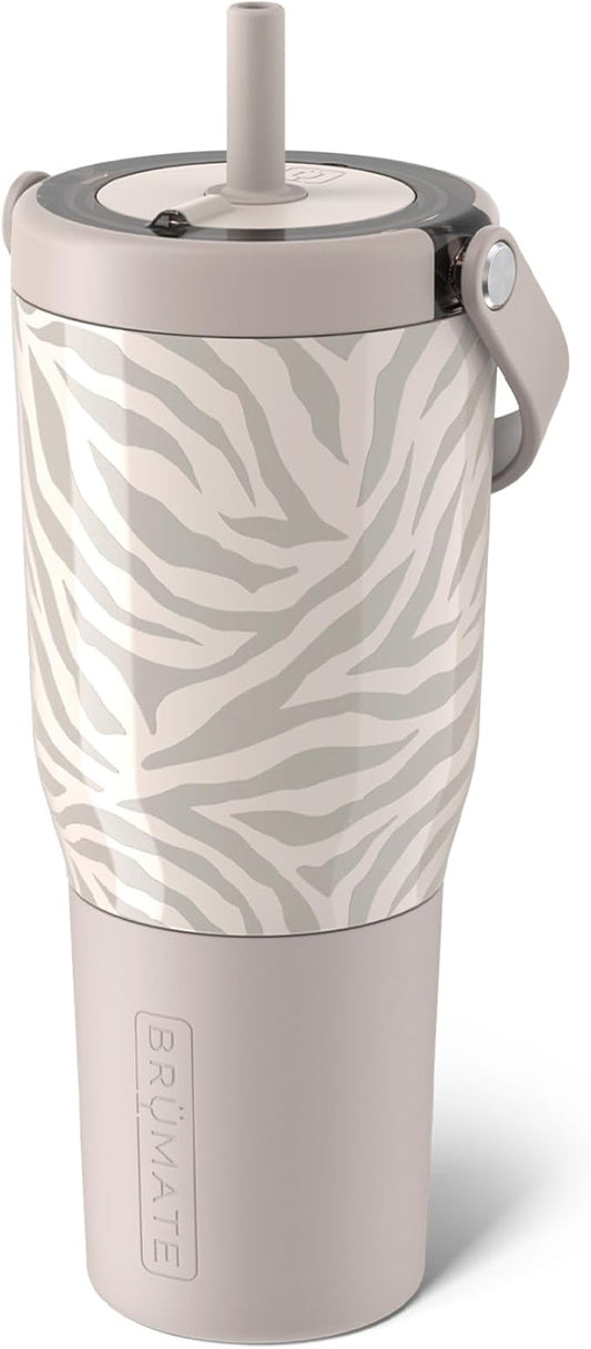 BrüMate Resa 35oz 100% Leakproof Travel Tumbler w/Handle & Straw | Flexible Soft Sip Straw | Silicone Sleeve for Durability | Made of Stainless Steel | Cup Holder & Travel Friendly | (Zebra)